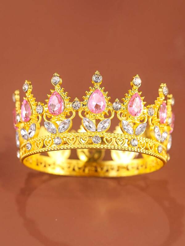 Tiara da principessa con cristalli rosa: placcata in oro, adatta per il compleanno delle ragazze o look da favola