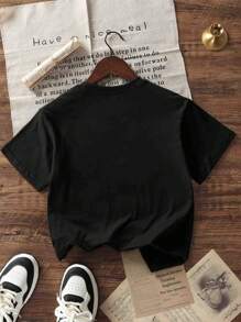 Tween Jungen Students Schlichtes schwarzes T-Shirt mit Rundhalsausschnitt und kurzen Ärmeln, lässiges Sommeroberteil