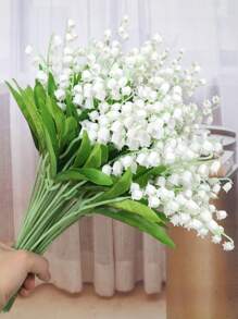 10PCS Artificial Lily Bouquet Plastic Artificial Flower Green Plant Stem Wedding Bride White Bouquet Used For Garden Room Desktop Vase Home Decoration