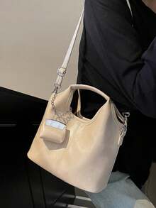 1 geantă de mână pentru femei la modă, geantă de umăr, geantă crossbody, geantă tote, material PU rezistent la zgârieturi și uzură, potrivită pentru cumpărături, întâlniri, petreceri, serviciu, curea reglabilă, cu husă interioară detașabilă, geantă de mână elegantă, casual, maro, dimensiuni: 9,8 in * 7,9 in * 4,7 in - alb - Vizualizare 3