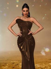 Smilprince Elegant Strapless Mermaid Gown With Draped Ruched Bodice And Floor-Length Train, Formal Evening Women Dress, Glamorous Prom Dress For Women, Wedding Guest Outfit,Long Formal Dress,Luxury Dress