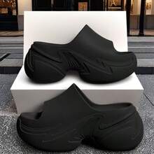 女式 9 厘米厚底舒适不累纯色时尚户外 Y2K 镂空沙滩/居家/办公室拖鞋，夏季