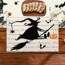 Juego de 4/6/12 manteles individuales - Estampado de calabaza de terror, bruja y murciélago - Manteles individuales impresos creativos, resistentes al calor, decoración de mesa de cocina para Halloween, decoración de habitación, decoraciones de mesa para fiestas, mejorando la atmósfera festiva