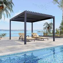 Pergola With Independent Adjustable Rainproof Roof, Louvered Pergola 10x20 For Deck Garden Backyard, Outdoor Aluminum Pergolas With Adjustable Top 12*16ft Louvered Pergola, Outdoor Pergola With Adjustable Louvered Roof, Large Patio Aluminum Pergolas For Deck Garden Backyard - Black - View 5