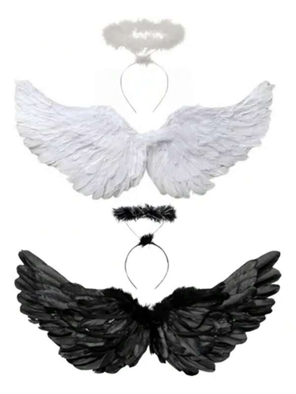 2PCS Halloween Wedding Bridesmaid Dress Up Girl Angel Wings Set Cartoon Makeup Ball Sexy Performance Role Playing Party Christmas Gift (23.6 X 15.7 Inches)