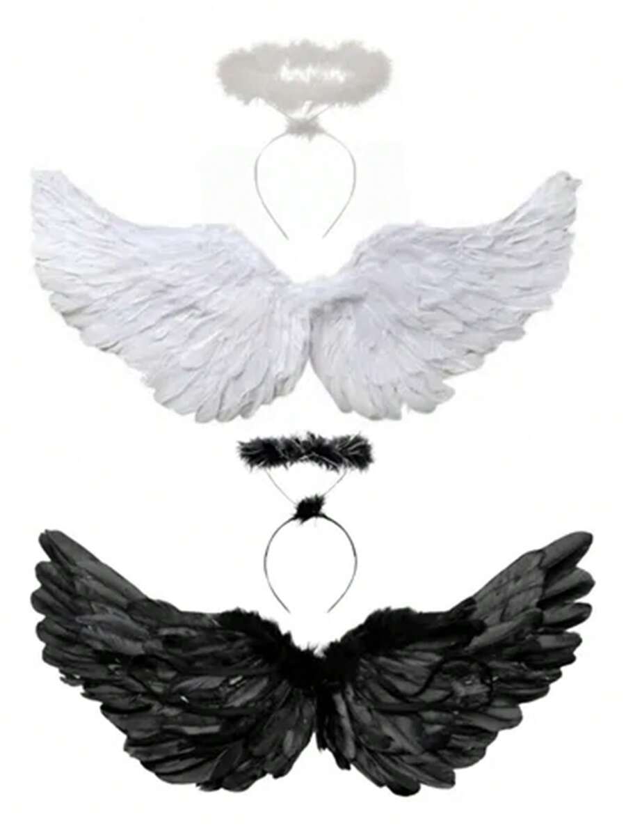 2PCS Halloween Valentine's Day Wedding Bridesmaid Costume Girl Angel Wings Cartoon Mask Sexy Performance Role Playing Party Christmas Gift (23.6 X 15.7 Inches) - Multicolor - View 1