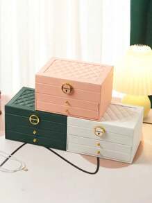 1 pieza Caja de almacenamiento de joyería de gran capacidad, caja de joyería, caja de joyería con cerradura y cajón, accesorios de almacenamiento de joyería, variedad de estilos para elegir, adecuada para collares, aretes, pulseras, anillos, pulseras, relojes y otros accesorios de joyería. Regalo para vacaciones. Para organizador de almacenamiento de mujeres, esenciales de viaje, vuelta al colegio, almacenamiento para dormitorio