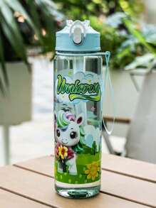 1pc 750ml/25oz Cartoon Pony Themed Plastic Water Bottle, Leak-Proof, Portable, Straw, Hand Washable, Suitable For Outdoor Activities, Games, Cycling, Camping, Great For Holidays And Birthday Gifts