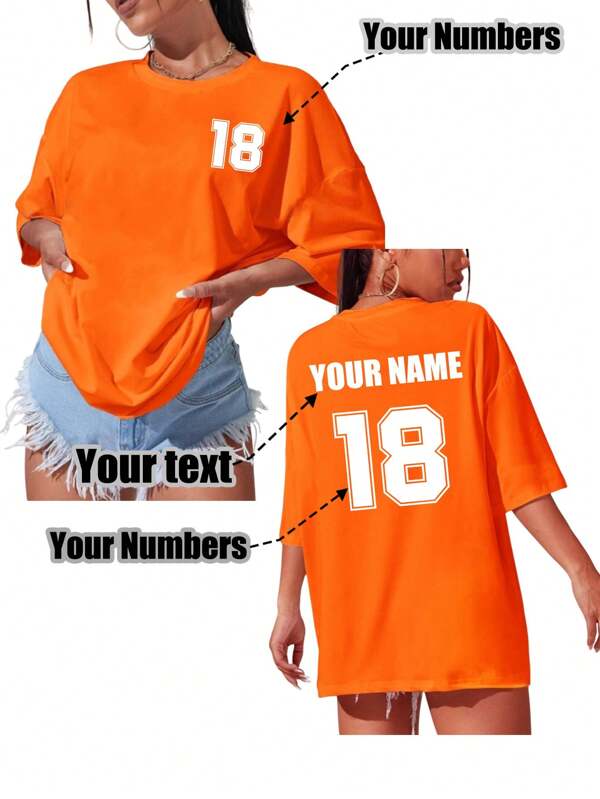 Custom Oversized Women's T-Shirt, Can Be Personalized With Your Number Logo, Name/Text/Lucky Number
