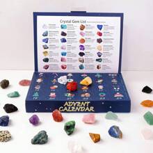 24-Day Crystal Advent Calendar With 24 Natural Gemstones | STEM Geology Learning Kit | DIY Mineral Collection | Christmas Gift For Kids & Crystal Lovers