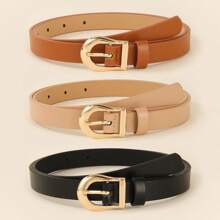 3pcs Women's Casual Neutral Style Assorted Color PU Leather Belt Summer, School