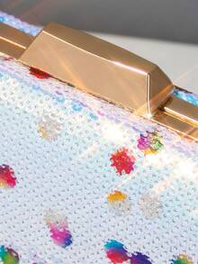 1 件时尚迷你白色晚礼服包，优雅精致的设计，带有亮片印花和刺绣女士手提包，矩形盒形设计晚礼服包，适合派对、婚礼和舞会场合。