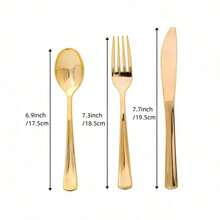 50/25/12/6pcs Gold Plastic Cutlery Set Including Knife, Fork, Spoon, Square Gold Plastic Plates, Elegant Diamond Pattern Design, Reusable And Easy To Clean, Suitable For Birthday, Wedding, Graduation, Baptism, Anniversary, Teambuilding, Outdoor Party, Holiday Gathering, Etc - Gold - View 9