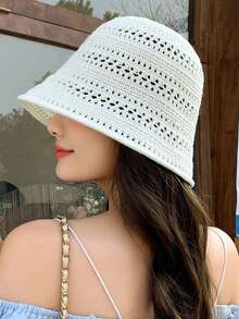 1 szt. Damski letni modny kapelusz typu bucket hat, Outdoor Small Brim Knitting Sunhat, swobodny i uniwersalny - MZ3064 - Zobacz 3