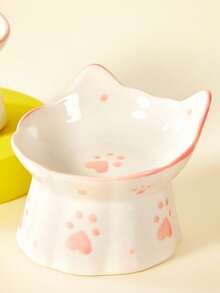 PETSIN 1 件陶瓷寵物碗可愛多功能貓碗防傾翻餵水貓碗斜口易於清潔貓碗寵物餐具