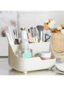 1 pieza Caja de almacenamiento de cosméticos multifuncional, balde de almacenamiento dividido para brochas de maquillaje, organizador de escritorio, adecuado para el dormitorio