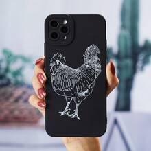 Funda de teléfono móvil con diseño de estampado de pollo para Apple  17 15 16 14 13 12 11 XS XR X 7 8 Mini Plus Pro Max SE 2020 2022 para regalos - Negro - Ver 2