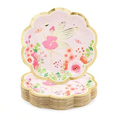 YQQ Fairy Tea Party Paper Plates For Girls Floral Birthday Supplies 48 Pack 9 Inch Fairy Plates For Party DecorationsTANGYU