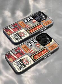 1pc Sticker Label Element Phone Case, Illustration, Matte Anti-Drop Camera Protection Phone Cover, Compatible With IPhone11, 12, 13, 14, 15, 16 ProMax X, XS, XR, 16E, 15 Plus, Galaxy A03, A05, A05S, A12, A14, A15, A32 4G/5G, A35, A52/A52s 5G, OPPO A16, A17, A36, A57 4G, A58 4G, A60, A78 4G, A94, A95, Realme C21Y, C30, C35, C53, C67 4G, Vivo Y02, Y02s, Y03, Y18 4G, Y17s, Y20, Y21 Waterproof Shockproof Scratch Resistant