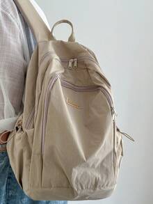 1 件简约大容量刺绣字母背包，多层设计适合旅行、度假、装衣服、书籍、笔记本电脑