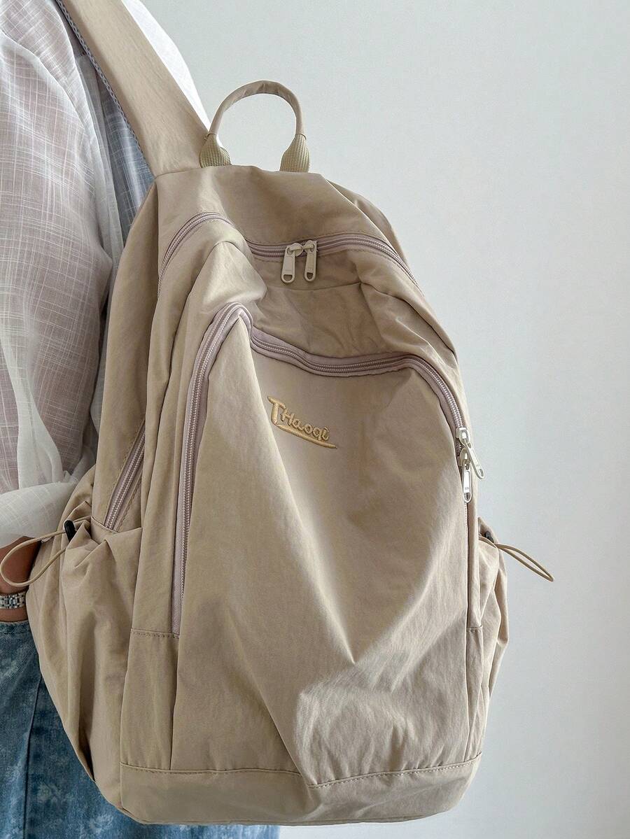 1 件简约大容量刺绣字母背包，多层设计适合旅行、度假、装衣服、书籍、笔记本电脑