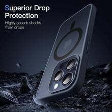 JETech Funda Magnética para 15 Pro 6.1 Pulgadas Compatible con, Carcasa Translúcida Mate Trasera Fina Antigolpes (Negro) - Azul Tormenta - Ver 5