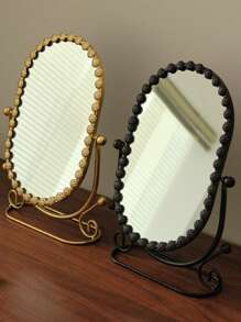 1 Vanity Mirror, Home Bedroom Desktop Vanity Mirror, Creative Wrought Iron Makeup Mirror, Reversible Makeup Mirror, Perfect Gift For Bedroom Or Travel, Students, Mothers, Friends