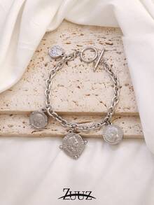 1 chiếc Vòng tay thép không gỉ Boho dành cho nữ Vòng tay hình đồng xu trang sức Quà tặng tiệc Vòng tay chuỗi đồng xu, Thích hợp cho phụ nữ đeo hàng ngày - Kiểu mặt dây chuyền đồng xu - Xem 24