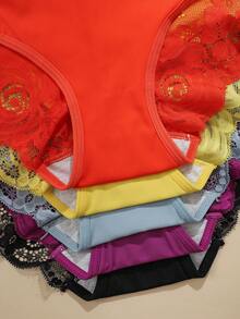 5pcs/Pack Plus Size Women's Breathable Comfortable Lace Patchwork Sexy Briefs - Nhiều màu - Xem 5