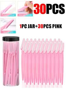 30 Piezas/Botella Navajas para cejas en estuche, hojas de recortadora facial con contenedor, hojas de recorte de cejas y maquinilla de afeitar para eliminación de vello facial y corporal, productos y accesorios para el cabello para peluquería, salón de belleza y artículos de viaje esenciales