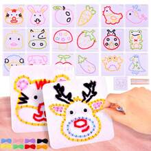 蒙特梭利无纺布穿绳玩具，适合初学者儿童，包含缝纫工艺套装、精细动作技能训练板、感官教育学前玩具，也是送给男孩女孩的绝佳生日礼物。 - 不織手縫 - 查看 2