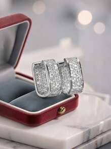1 Pair Luxury Elegant Geometric Square Stud Earrings, Fashion Versatile Suitable For Banquets, Parties & Occasions