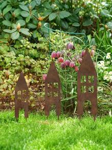 [Rustic Style] 3pcs Rural Metal Castle Garden Stakes - Retro-Style Outdoor, Courtyard And Balcony Decorations, No Electricity Or Batteries Required, Perfect For Halloween And Family-Themed Spaces, Metal Garden Art