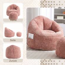 Sofa Bed Bean Bag, Comfortable Recliner Chair With Footrest, Breathable Chenille Fabric, Side Pockets