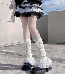 Bow & Lace Leg Warmers - Y2K Sweet Lolita Style, Knee High Socks - 891 Green - View 7