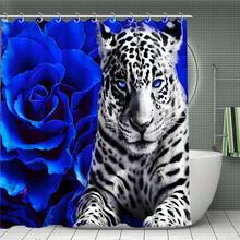 4-Piece Set Of Blue Rose And White Tiger Pattern Bathroom, Bathroom Curtain Shower, Shower Curtain, Bathroom Kit, Bathroom Supplies, Shower Curtain Kit, Shower Curtain, Bathroom Decoration, Bathroom Kit, Shower Winter Bathroom Accessories, Christmas Gift