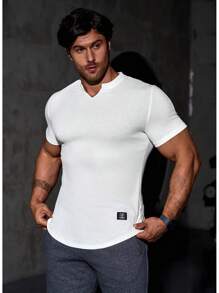 Mens Muscle Slim T Shirt V-Neck Longline Henley Shirt Gym Workout Athletic Tee Shirts