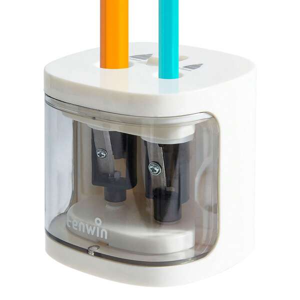  Tenwin 1pc Double Hole Labor-Saving Electric Pencil Sharpener Sharpener Supply School Students Stationery For 6-12mm Pencil,For School Supplies,Back To School