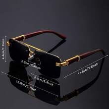 Middle Eastern Style Frameless Double Ear Fashion Glasses - Black With Red Wood Grain Finish, Lightweight Plastic Hinges, Suitable For Casual And Formal Occasions, Gold Accents, Durable Glasses - 全灰色 - 查看 4