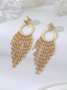 1 par de pendientes colgantes con borlas y pedrería de estilo bohemio oversize, adecuados para la playa, el casual, las fiestas y ocasiones formales