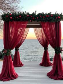 1 Stück burgunderrote transparente Hochzeitsbogengardinen - perfekt für Weihnachten, Weihnachtsdekoration Chiffongardinen für Zeremonie, Verlobung, Empfang und Hintergrunddekoration - elegante, romantische rustikale Partydekoration, Brautparty, Jahrestag, fließende romantische Hochzeitsbogengardinen und Überwurfdekorationen