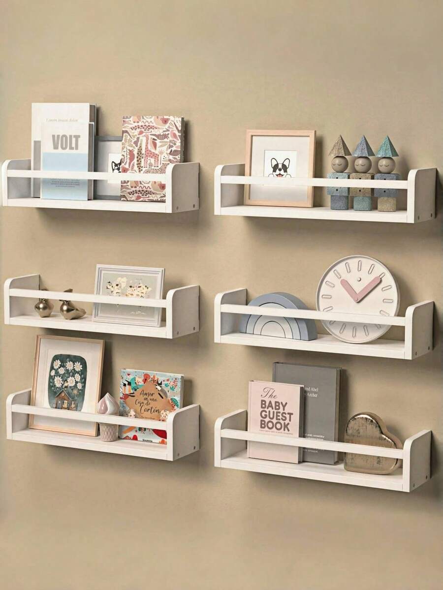 1/3 st - Flytande hyllor i massivt furuträ (enkla att installera), Väggmonterade hyllor/displayställ, Flytande hyllor i vintageträ, Väggmonterade hyllor i trä i rustik stil, Väggmonterade hyllor i lantlig stil, Flytande bokhyllor i massivt trä - Vitt - Visa 1