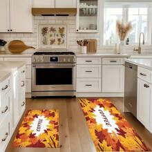 1 buc. Covoraș de baie cu imprimeu de frunze de arțar de toamnă, din imitație de piele întoarsă TPR, cu fund de ușă, covoraș de bucătărie, covoraș de rufe, decor cu atmosferă festivă, decor pentru casă, decor pentru petrecere, decor pentru nuntă, decor pentru sufragerie