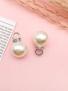 50 件 ABS 珍珠装饰吊坠，适用于礼品袋，人造珍珠 DIY 项链配件 - 米白+銀頭 - 查看 2