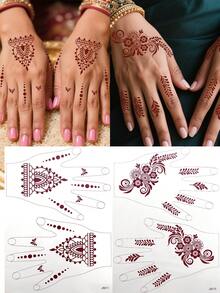 2 Sheet Flower Henna Tattoo Sticker Brown Waterproof Hand Tattoo Sticker For Women Party Decals Mehndi Designs - Brown - View 12
