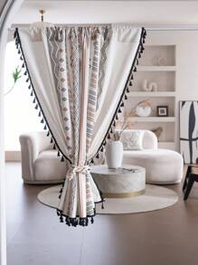 Bubaba 1 pieza Cortina de lienzo con estampado retro floral multicolor con flecos, disponible en una variedad de tamaños, adecuada para dormitorio, sala de estar, cortina transparente o semi-transparente, divisor de habitaciones, cortina corta para ventana de cocina