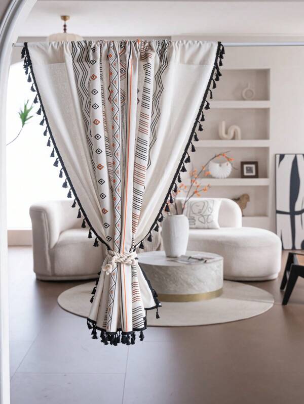 Bubaba 1 pieza Cortina de lienzo con estampado retro floral multicolor con flecos, disponible en una variedad de tamaños, adecuada para dormitorio, sala de estar, cortina transparente o semi-transparente, divisor de habitaciones, cortina corta para ventana de cocina