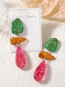 1 par de pendientes colgantes de resina vintage con diseño geométrico colorido, joyas de moda como regalo para mujer, accesorio