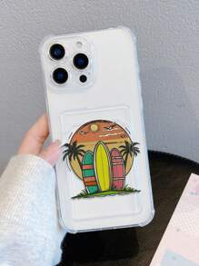 1 pieza Funda de teléfono creativa con tema de playa y océano, con patrones de árbol de coco, sol, nube y monopatín, de material TPU transparente, adecuada como regalo, compatible con iPhone XS/XS Max/XR/11/12/13/14/15/16 Pro/Pro Max/14/15/16 Plus