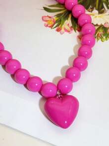 1pc Macaron Color Dopamine Heart Beaded Necklace For Women - Batch Colors May Have Slight Variations - necklace - View 4